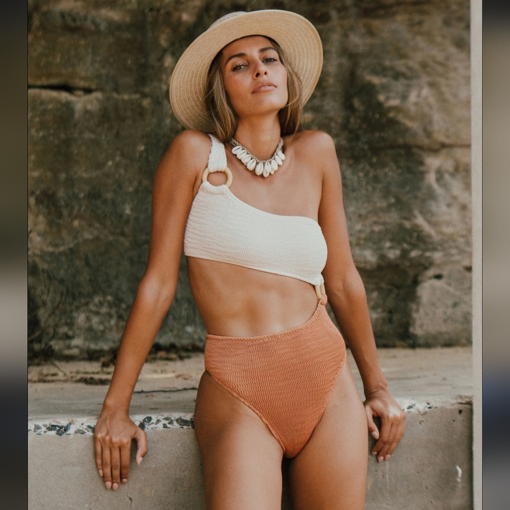 Free People Cleonie Swim One Size Dana Maillot Shell Swimsuit Espresso Shell New